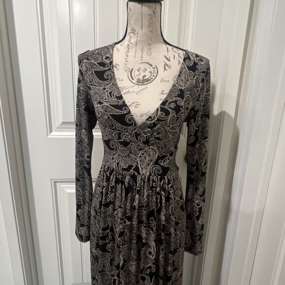 Ecote Paisley Black/gold V Neck Floral Boho Cottagecore Festival Prairie Size S - Picture 3 of 9